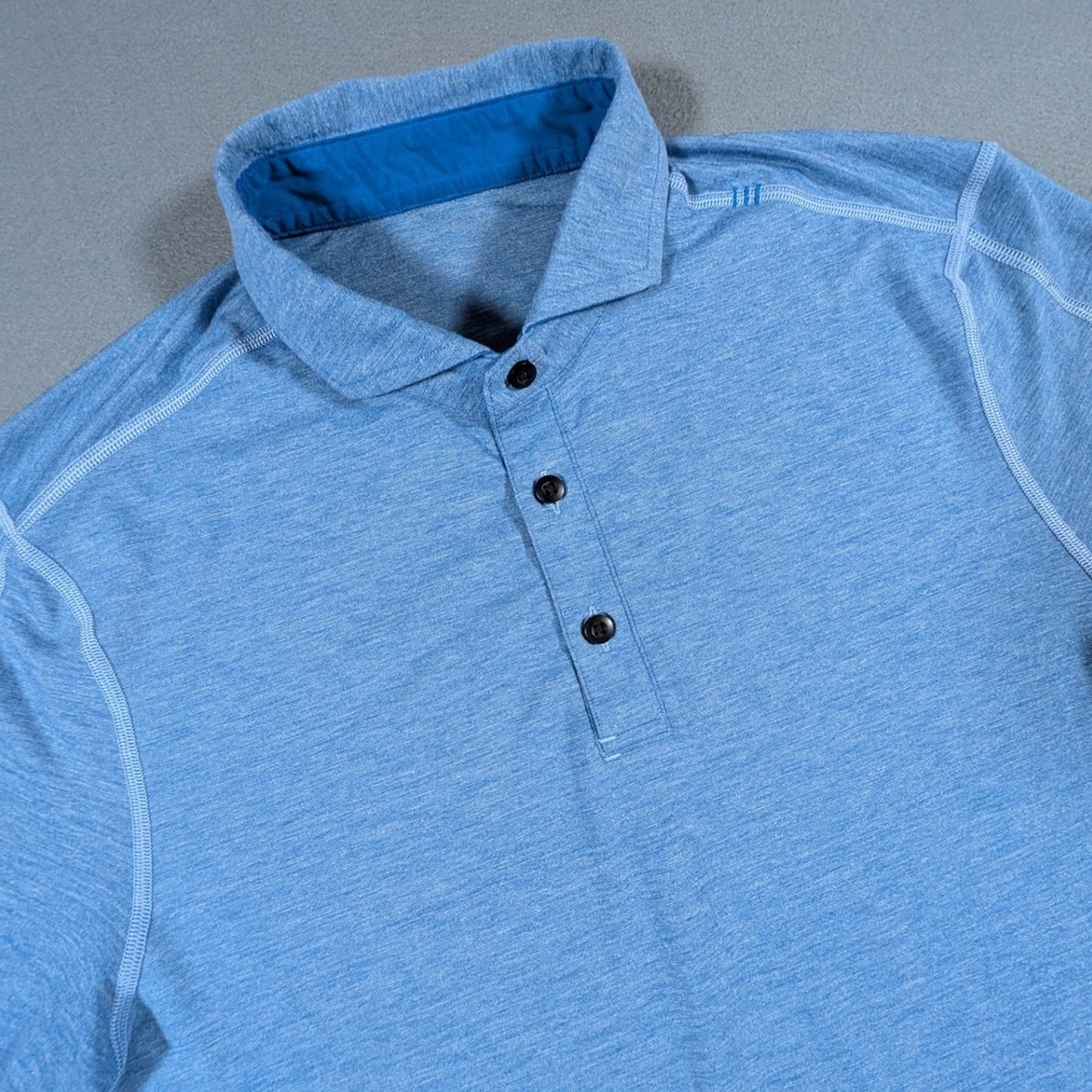 Lululemon Evolution Polo Mens Medium Blue Heathered Short Sleeve Golf Shirt